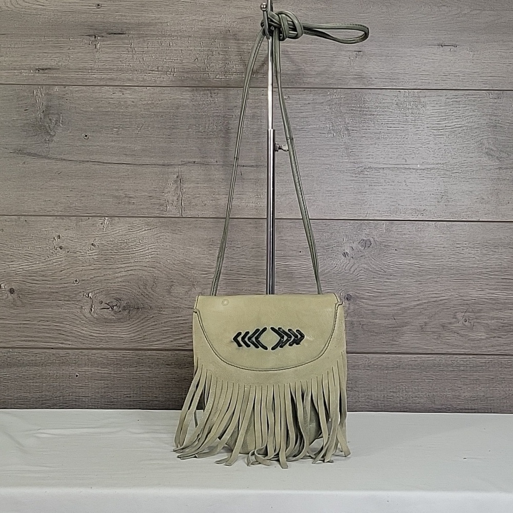 Cut & Paste Los Angeles for Anthroplogie Greenish Fringe Leather Crossbody Bag